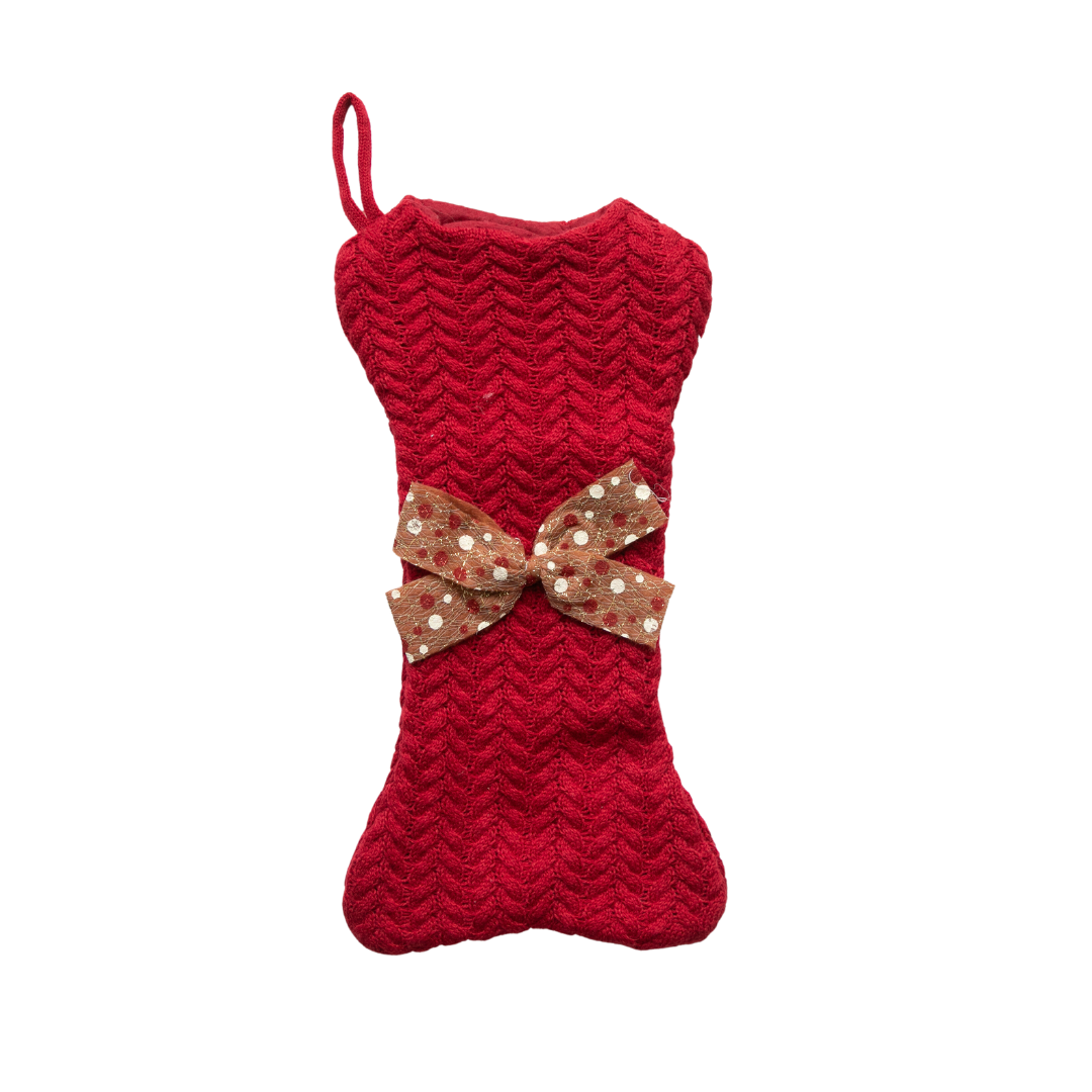 Knitted Christmas Dog Bone Shaped Stockings With Bow