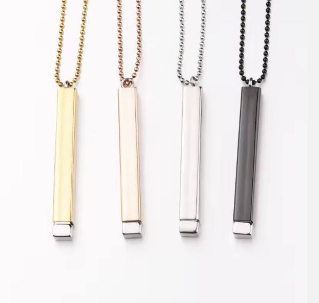 Stainless Steel Hidden Message Vertical Bar Necklace Laser Engraving Blanks